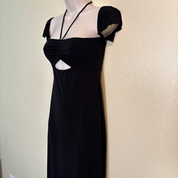 Forever 21 Black Slinky Cut Out Halter Dress with Flutter Cap Sleeves Size S - Picture 4 of 11